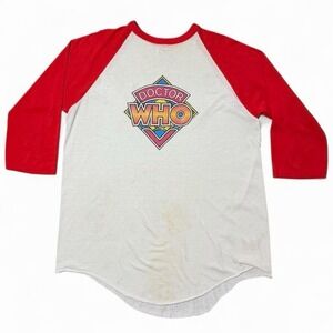 Vintage 1982 Doctor Who BBC Production Sci-FI Tv Show Promo Raglan Shirt XL USA